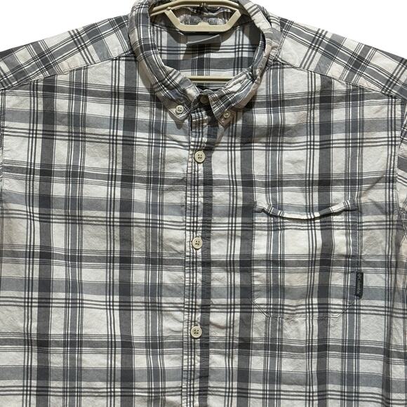 Columbia Shirt Mens XL Gray White Plaid Short Sleeve Button Up STAIN UNDERARM - Picture 1 of 5